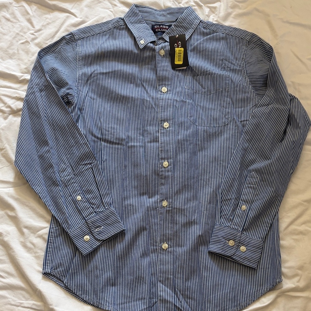 Vintage 2005 Class Club Navy & White Pin Striped Button-Down Shirt